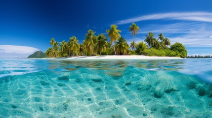 Fototapeta na wymiar Tropical island paradise surrounded by crystal clear ocean