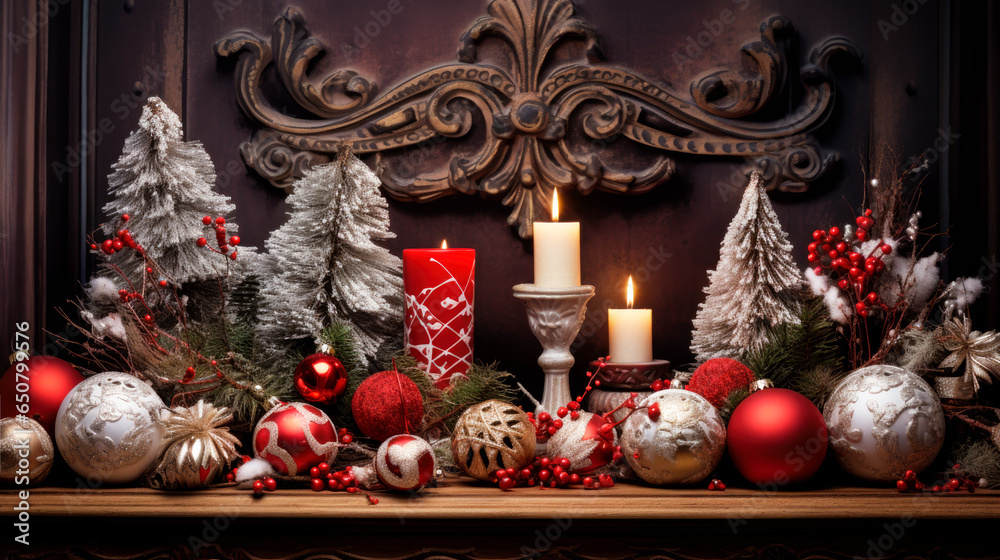 Poster christmas decoration with candles and decorations