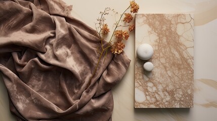 A rustic brown marble fabric alongside earthy tan lace, emanating warmth and comfort.