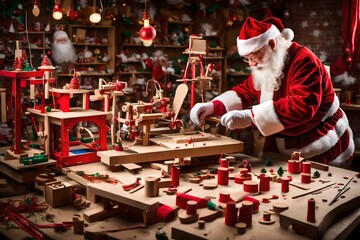 Santa Claus's toy-making machines in action, crafting toys for children.