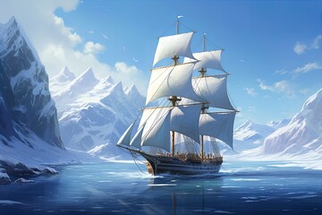 A beautiful snow-white yacht sails in the azure sea - obrazy, fototapety, plakaty