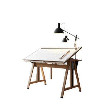 Precision at Work: Highlight the Architect's Haven with an Isolated Drafting Table, Perfect for Seamless Integration in Design and Architecture Projects. transparent background.