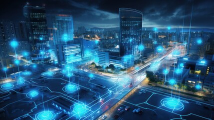 Visualize a smart city interconnected Internet of Things( IoT) devices, such as autonomous vehicles, smart streetlights, and energy