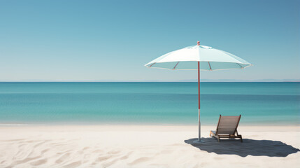 The vast expanse of a serene beach, with a lone umbrella casting its shadow, captures the beauty of less is more.