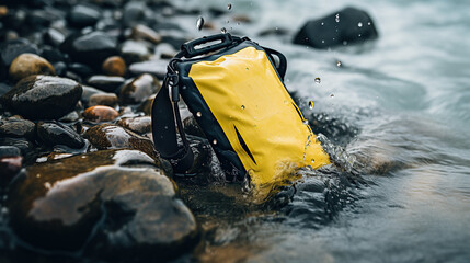 Waterproof Dry Bag and Floating Waterproof Phone Case by a Riverside.
