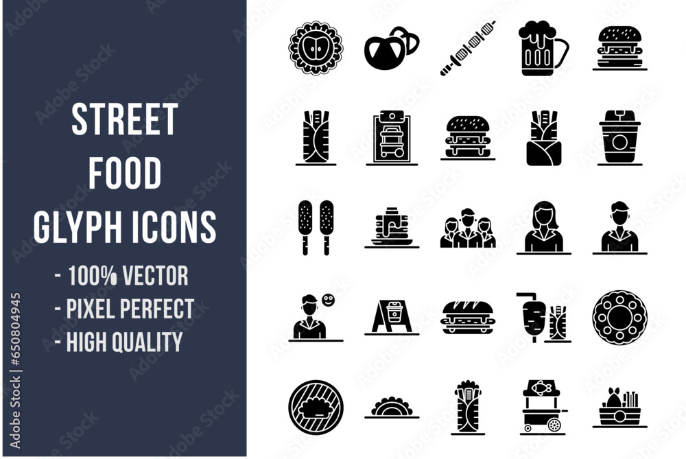 Wall mural street food glyph icons