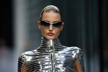 Runway Beauty Flaunts Futuristic Metallic Fashion Creation