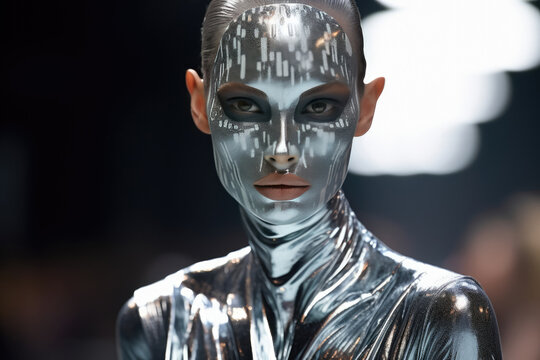 Runway Beauty Flaunts Futuristic Metallic Fashion Creation