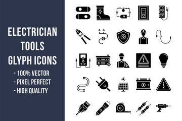 Electrician Tools Glyph Icons
