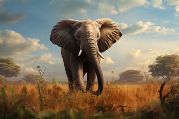 an elephant in the grassland