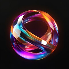 A futuristic 3D rendering featuring an abstract spherical glass orb with a captivating color gradient, set against a black background. This design element represents modern graphic innovation