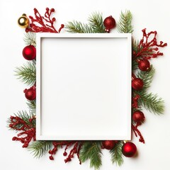 Fototapeta na wymiar Christmas mock up composition. Blank photo frame with decoration