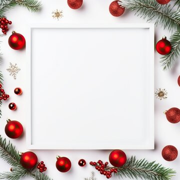 Christmas mock up composition. Blank photo frame with decoration