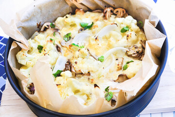 blumenkohl mit champignon eintopf im backofen
