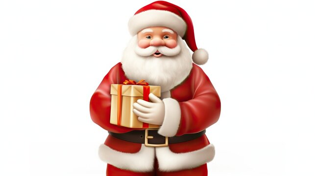 Christmas Santa Claus with bag of gifts box on white background, 3D santa