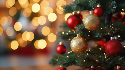 Decorated Christmas tree on blurred background