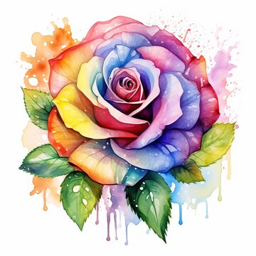 Bright colorful watercolor flower, abstract rose, clipart on a white background