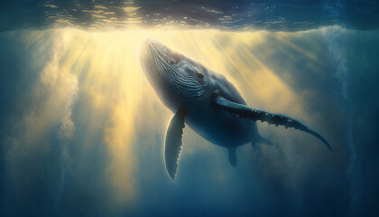 big whale in the sea. Generative AI, - obrazy, fototapety, plakaty