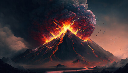 volcano eruption natural disasters. Generative AI, - obrazy, fototapety, plakaty