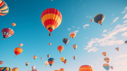 Obraz premium a cluster of vibrant hot air balloons ascending into a clear blue sky 