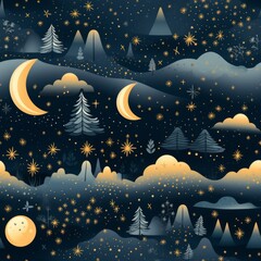 Moon night seamless pattern