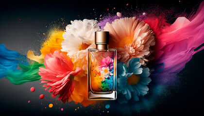 Perfume with floral aroma burst. Generative AI, - obrazy, fototapety, plakaty