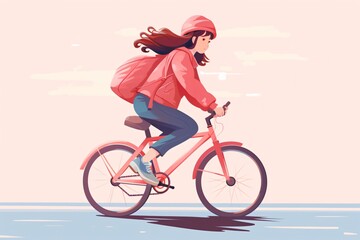 Anime-style graphic illustration of a woman riding a bicycle