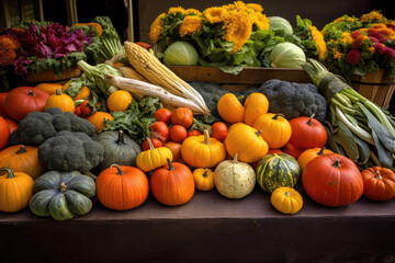 Obraz na płótnie Canvas Bountiful display of freshly harvested vegetables at a local farmers' market