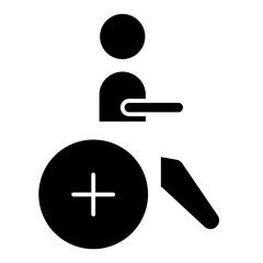 Fototapeta premium wheel chair. disability, disabled, wheelchair, chair, wheel, care, health, patient, medical, injury, man, adult, handicapped, accessibility, isolated, hospital, human, medicine, person, happy, vector