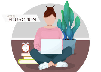 girl sitting on the floor with a laptop, online learning webpage, online home school