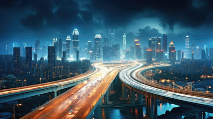 Fototapeta na wymiar road in city with skyscrapers and car traffic light trails. infrastructure and transportation background,The light trails on the modern building background