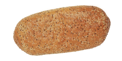 Oval bread with sesame seeds. Isolated image on a white background. Nobody.