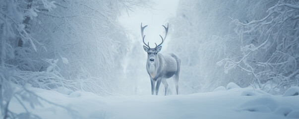 Reindeer standing in a snowy landscape