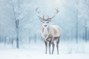 Naklejka na ściany i meble Reindeer standing in a snowy landscape