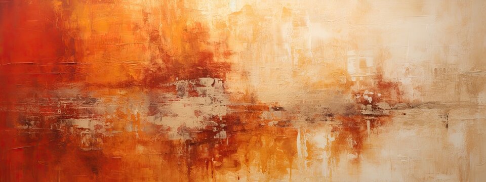 Large acrylic art painting featuring red, orange and yellow brush strokes. 