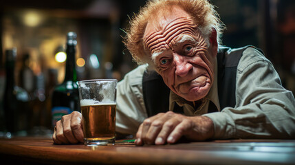 Expressive Irish bartender, showing blatant disgust. Pint of Guinness in a bar setting, feelings of revulsion and disdain radiating from him. - obrazy, fototapety, plakaty