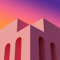 pink minimalist architectural 3d render sunset