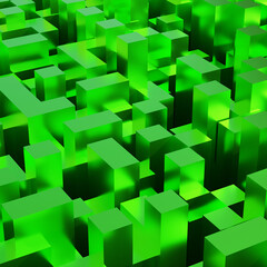 minimalist architectural green cubes 3d render