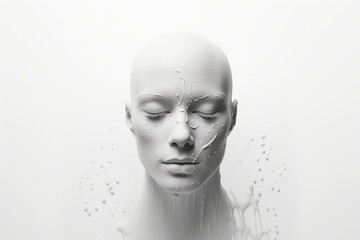 Surreal Mannequin with Water Elements.
Surreal image of a mannequin head with water details. - obrazy, fototapety, plakaty