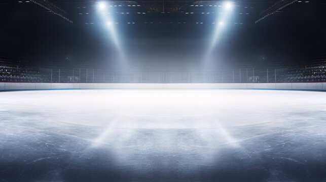 Icy Serenity: A serene winter background featuring an empty ice rink bathed in the glow of enchanting lights.