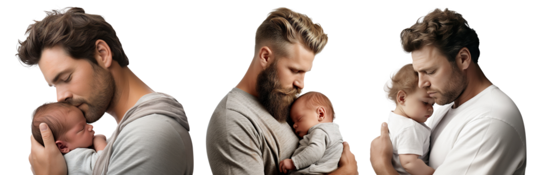 Set of loving fathers with babies, cut out