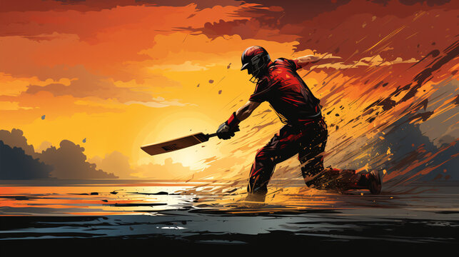 Cricket championship sports backdrop featuring a batsman in action, with place for text..