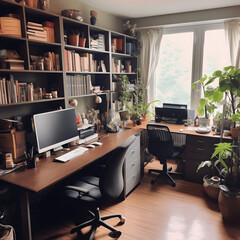 Home Office Reorganization: Depict the organization and refresh of home offices as people start the year with a productive workspace. AI Generated - obrazy, fototapety, plakaty