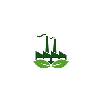 Eco friendly industry icon. Green factory logo isolated on white background