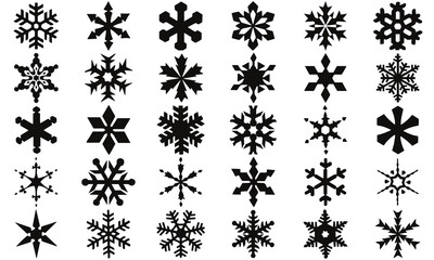 Snowflake Icon White | Snowflakes | Ice Crystal Winter Symbol | Christmas Logo | Xmas Sign | Isolated Transparent | Variations