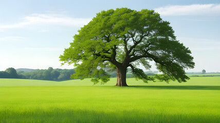 Fototapeta premium Majestic Lone Oak: Guardian of the Rolling Fields