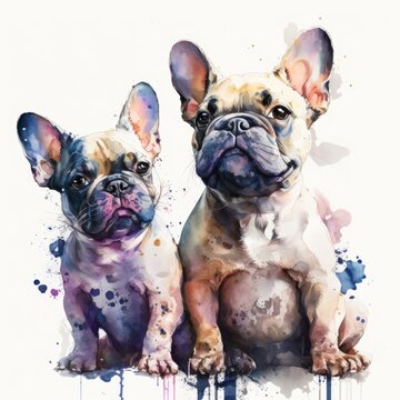 Portrait of a bulldog dog, wreath of flowers on the head, watercolor, oil
Image generated with artificial intelligence, AI-illustrated