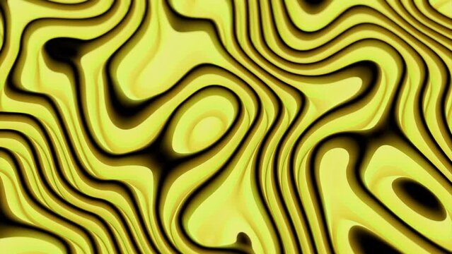 Background animation with yellow and black liquid waves. Design. Wasp or bee style op art swirl.