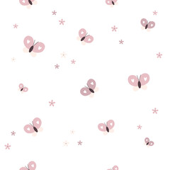 Pastel colored seamless pattern with butterflies and flowers