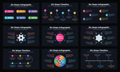 Collection of modern business infographic template with six steps or options